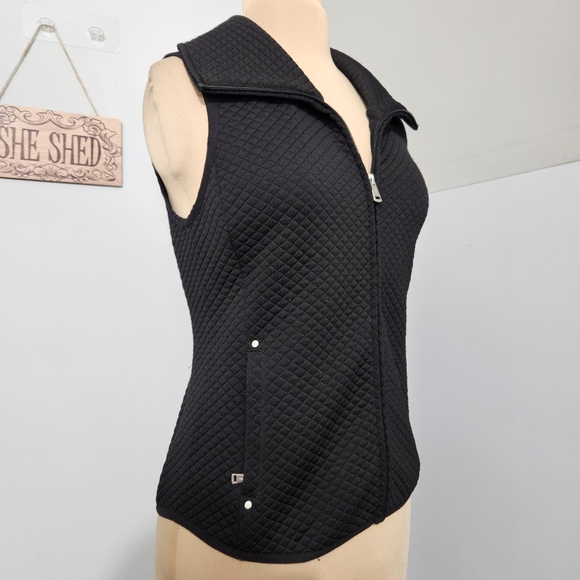 LAUREN Ralph Lauren Black Quilted Sleeveless Zip Vest Medium Old Money Preppy - Picture 3 of 16